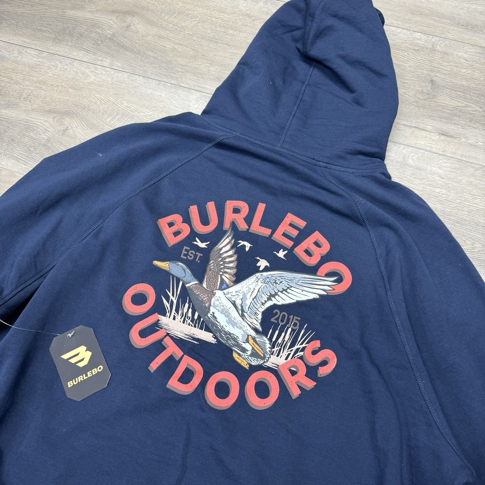 NWT Burlebo Navy Blue Flying Duck Men's Hoodie Pullover Sz XL Outdoor
